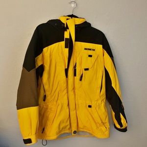 Men’s Yellow and Black Obermeyer Hooded Ski Jacket Size Small